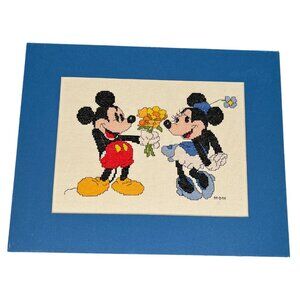 Handmade Mickey Mouse & Minnie Mouse Cross Stitch Matted Art